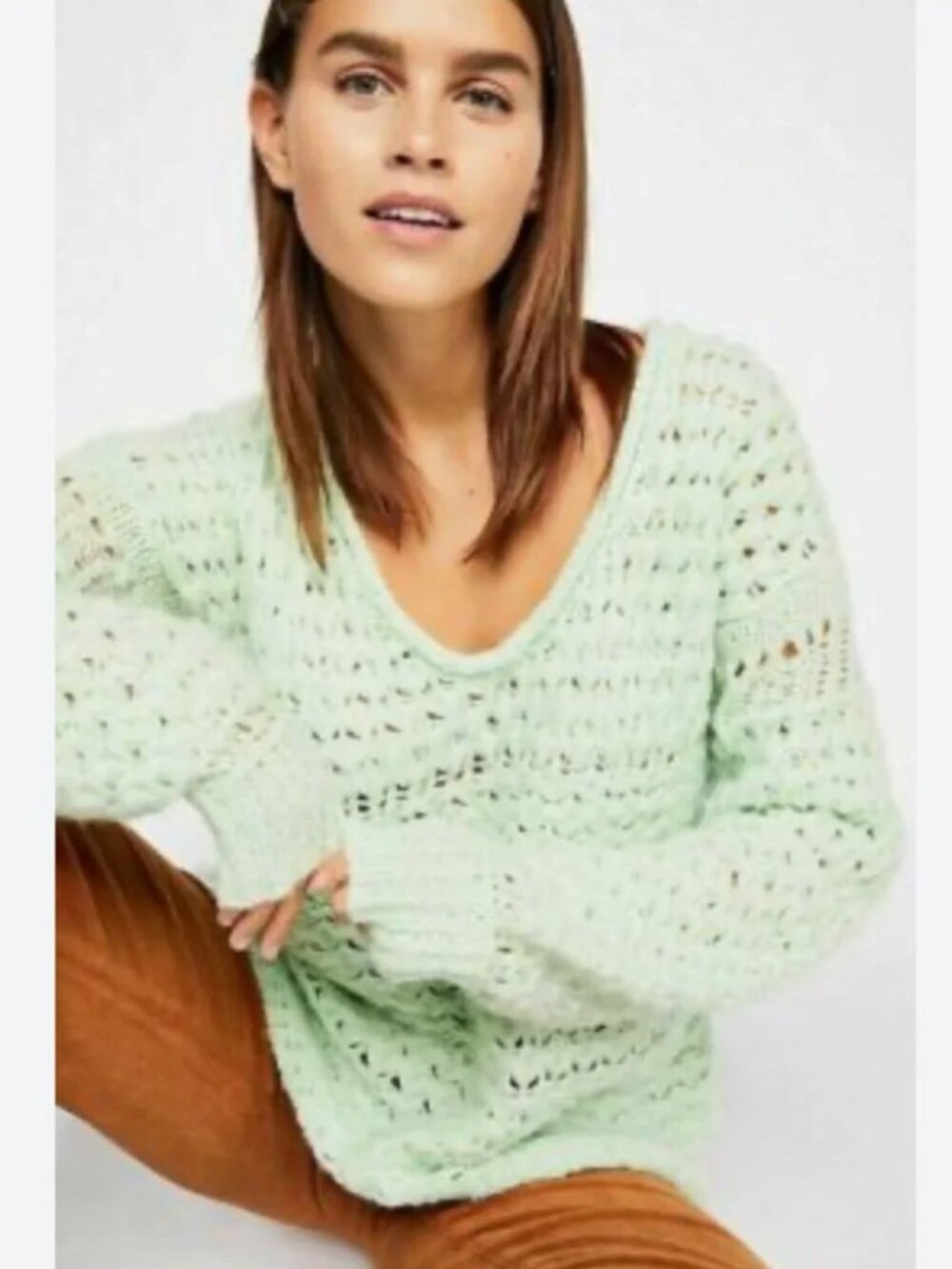 Free People Women's "Crashing Waves" Pullover Sweater Mint Green - Medium